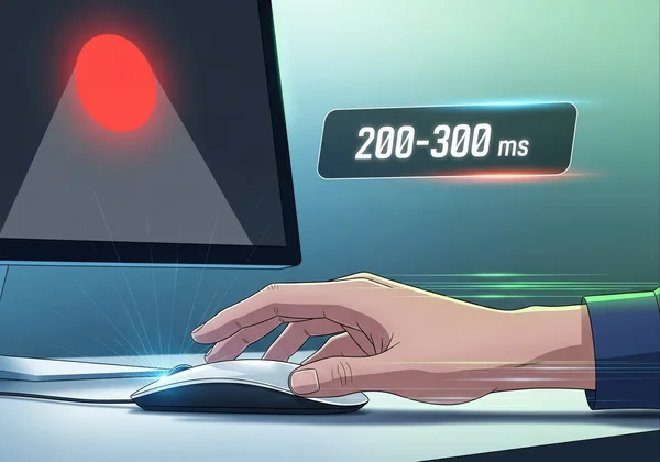 Average human reaction time visual test with a hand