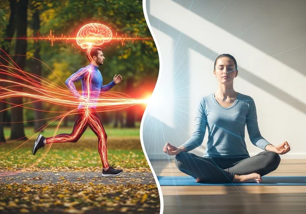 Person exercising and meditating to boost brain health.