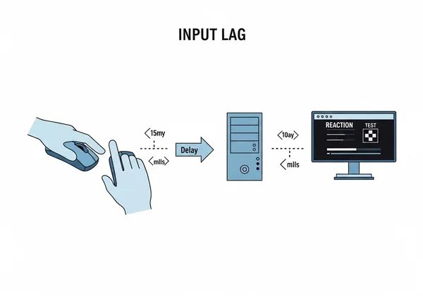 Diagram showing input lag chain: mouse to monitor delay