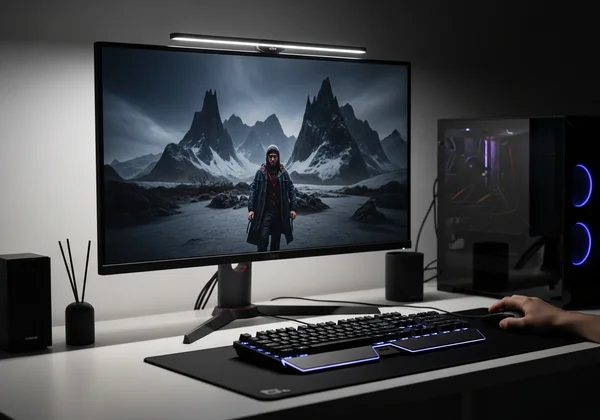 Optimized gaming desk setup with high-performance gear