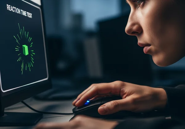 Person focused on an online reaction time test